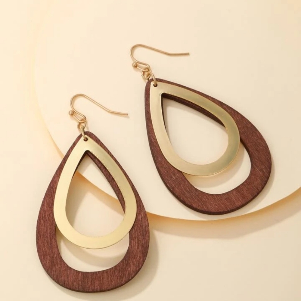 18k Gold Plated Wooden Earrings Statement Earrings Gifts For Her Handmade Gifts